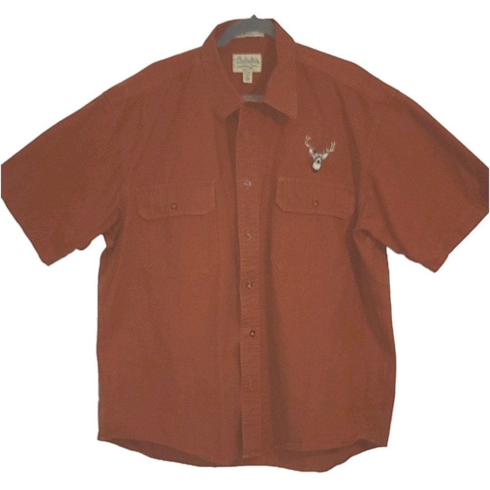 Cabelas Shirt Mens XL 16 Orange Stonewash Canvas Button Up Hiking Roughneck